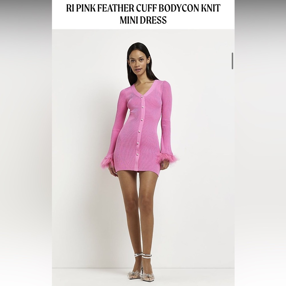 Pink Feather Cuff Bodycon Mini Dress